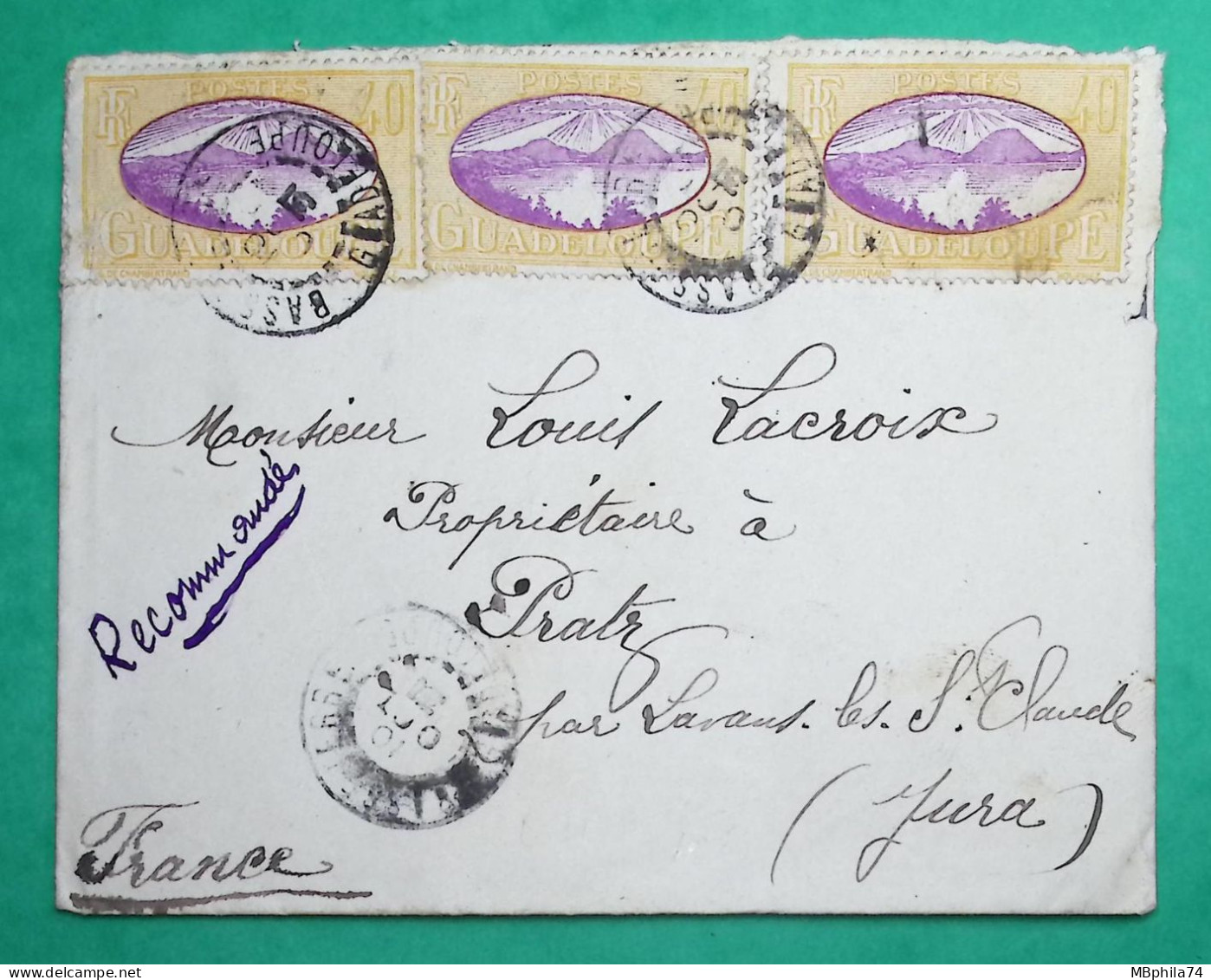 RECOMMANDE BASSE TERRE GUADELOUPE POUR LAVANT LES ST CLAUDE JURA 1931 LETTRE COVER FRANCE - Lettres & Documents