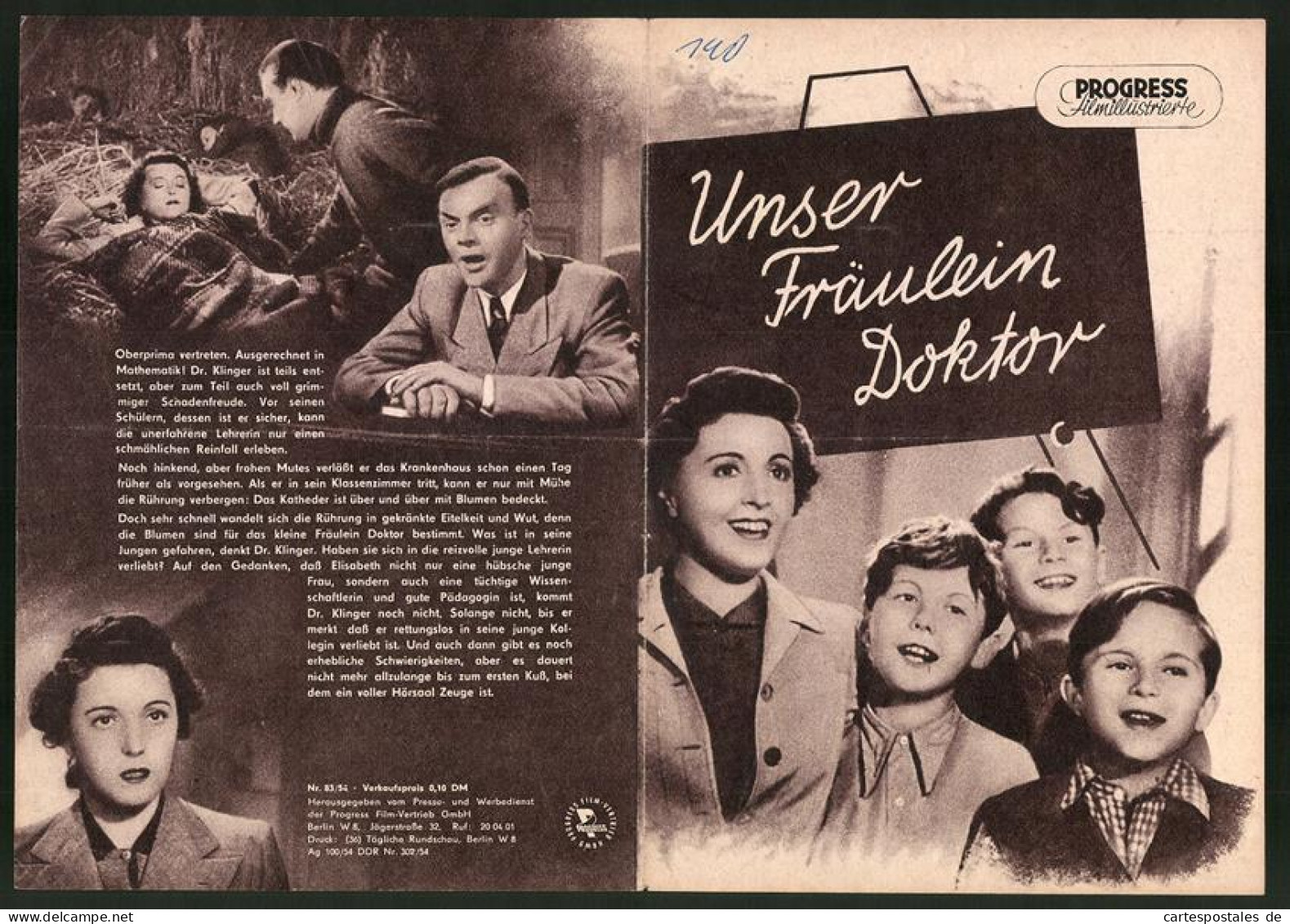Filmprogramm PFI Nr. 83 /54, Unser Fräulein Doktor, Jenny Jugo, Albert Matterstock, Regie: Erich Engel  - Magazines