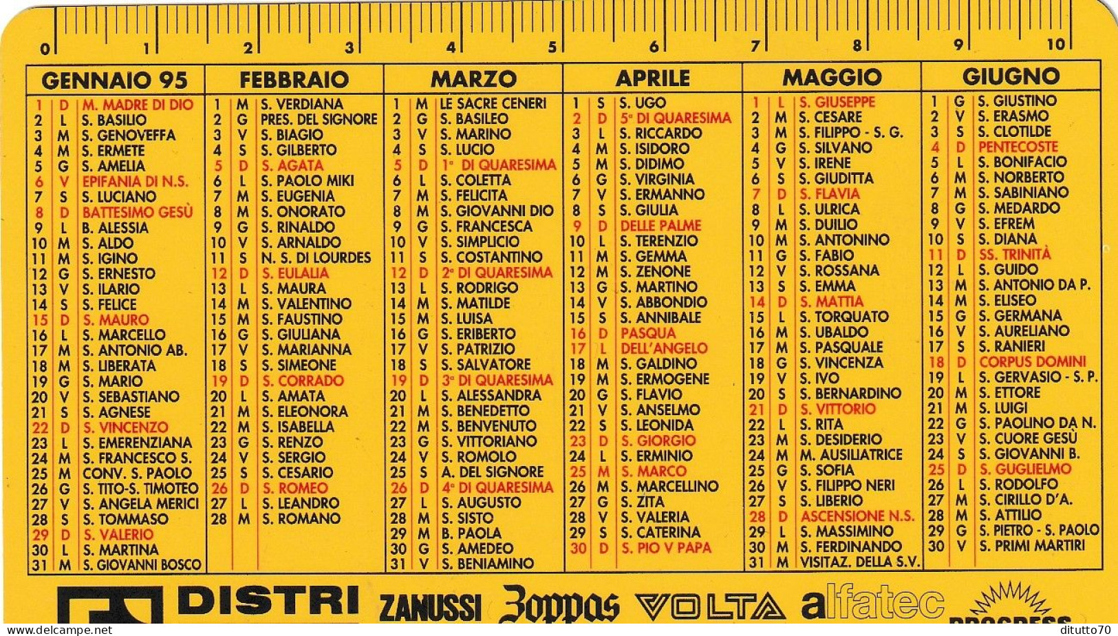 Calendarietto - Distri Parts - Zanussi - Zoppas - Rex - Anno 1995 - Small : 1991-00