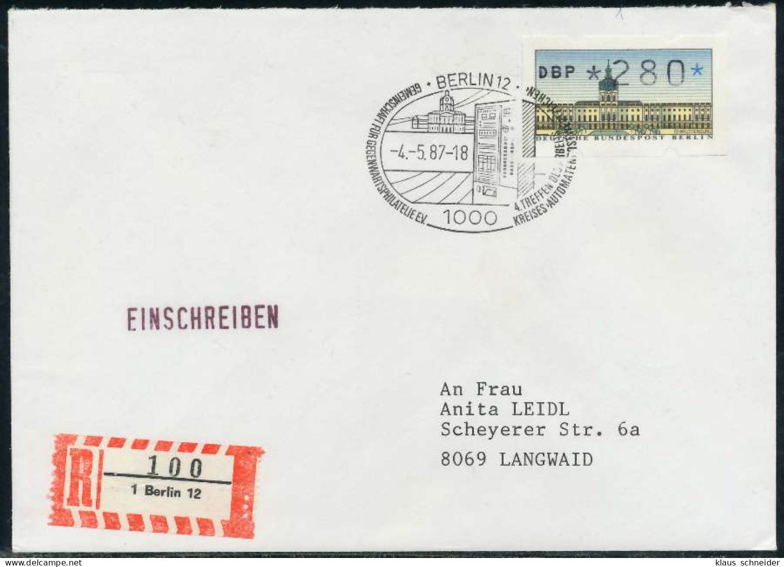 BERLIN ATM 1-280 BRIEF EINSCHREIBEN FDC X7E4696 - Covers & Documents