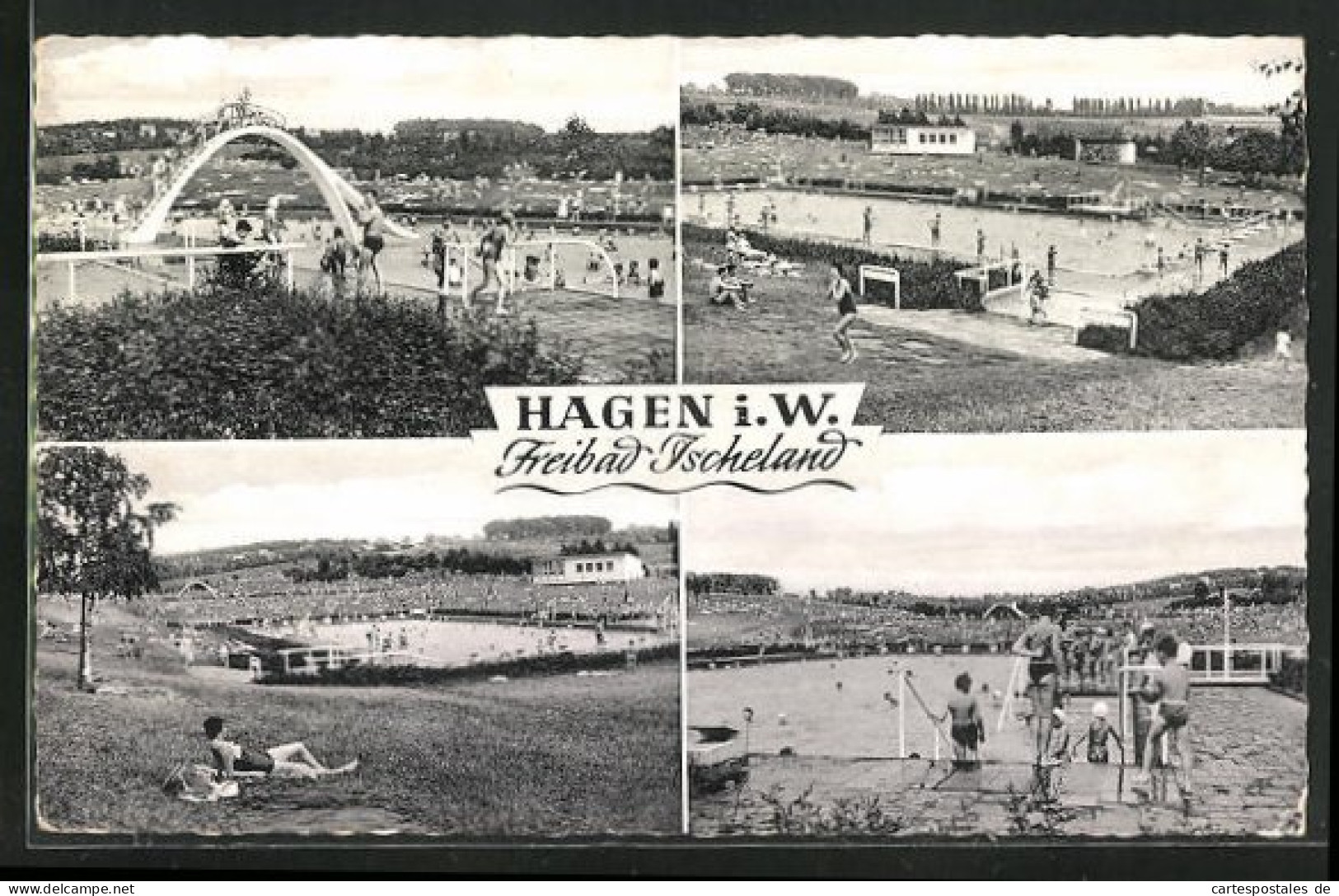 AK Hagen I.W., Vier Ansichten Vom Freibad Ischeland  - Hagen