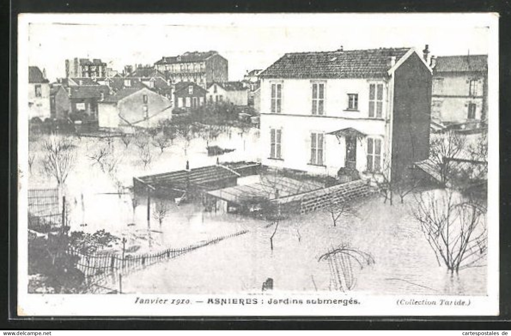 AK Inondations Janvier 1910, Asnieres - Jardins Submergès, Hochwasser  - Inondations