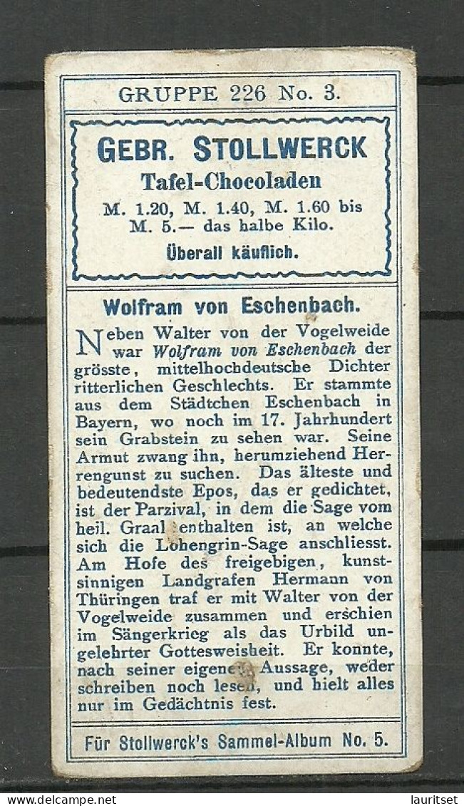 1902 Stollwerck Sammel-Album No 5 Gruppe 226 Minnesänger No. 3 Wolfram Von Eschenbach - Stollwerck