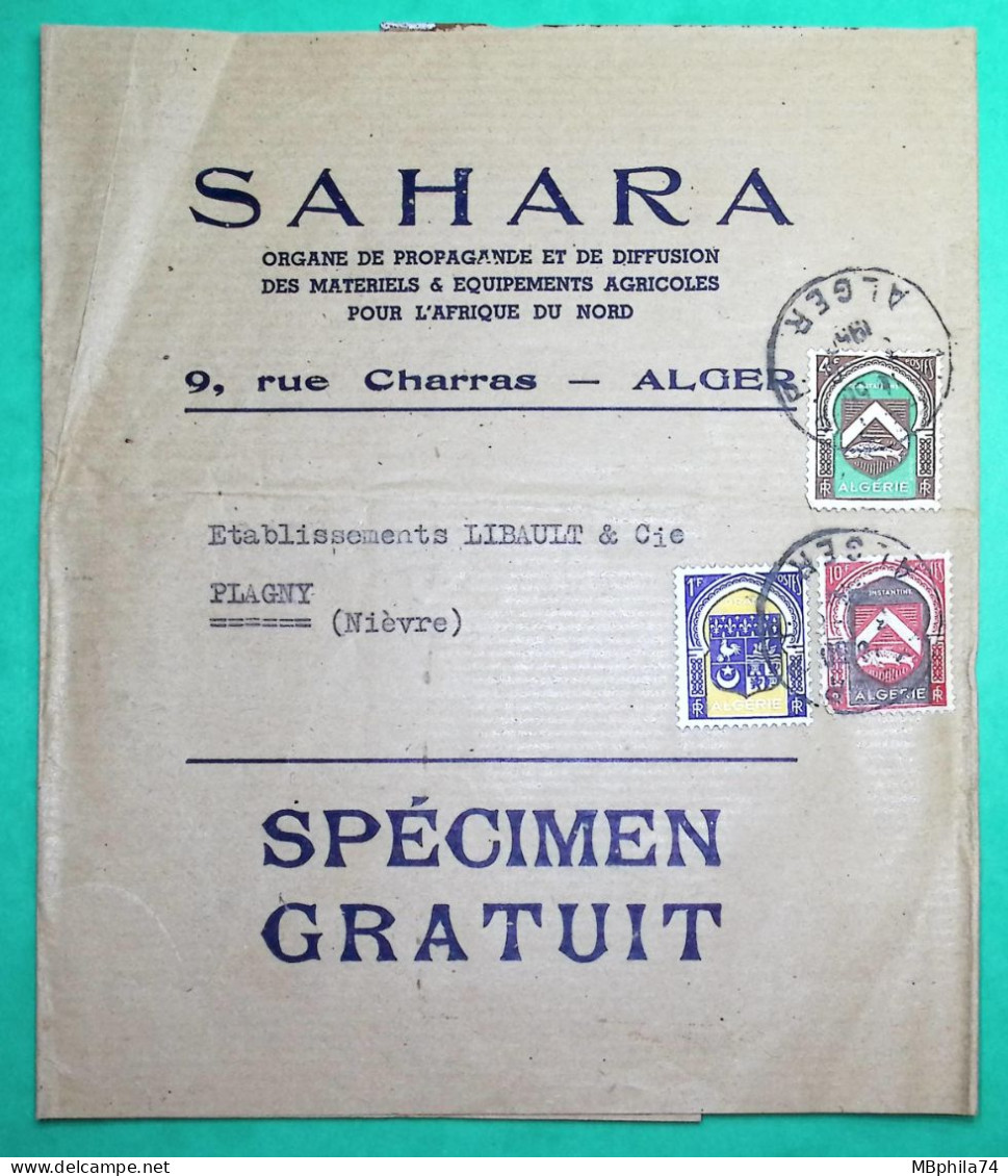 BANDE DE JOURNAL SPECIMEN GRATUIT SAHARA PROPAGANDE MATERIELS EQUIPEMENTS AGRICOLES AFRIQUE DU NORD ALGER ALGERIE - Cartas & Documentos