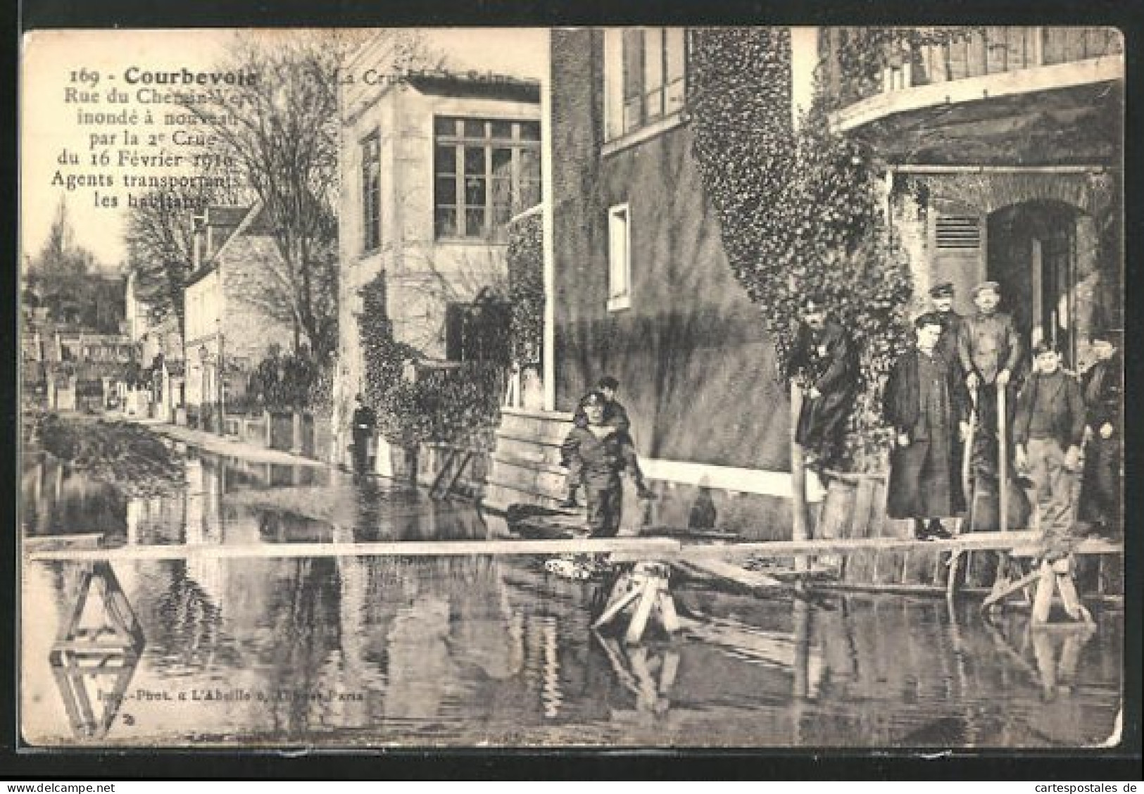 AK Courbevoie, Rue Du Chemin-Vert Inondè à Nouveau Par La 2. Crue Du 16 Fèvrier 1910, Hochwasser  - Inondations