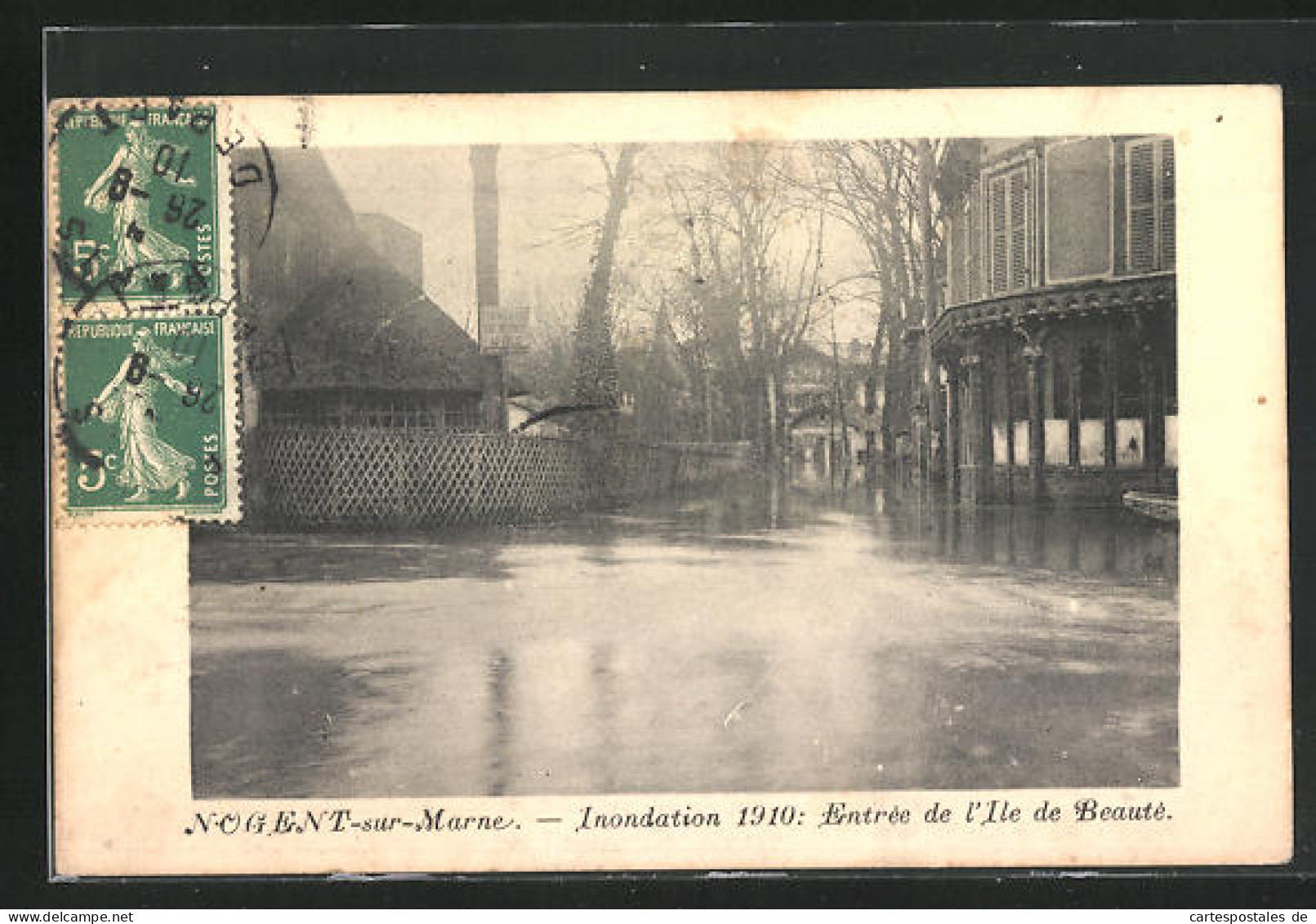 AK Inondation 1910, Nogent-sur-Marne, Entrèe De L`Ile De Beautè, Hochwasser  - Überschwemmungen
