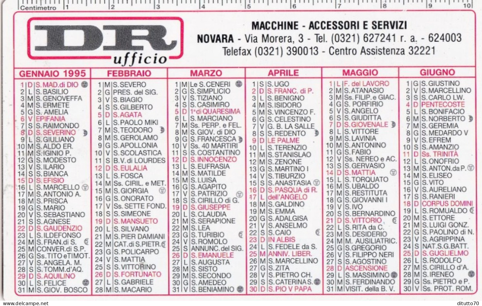 Calendarietto - DR - Ufficio - Novara - Anno 1995 - Small : 1991-00