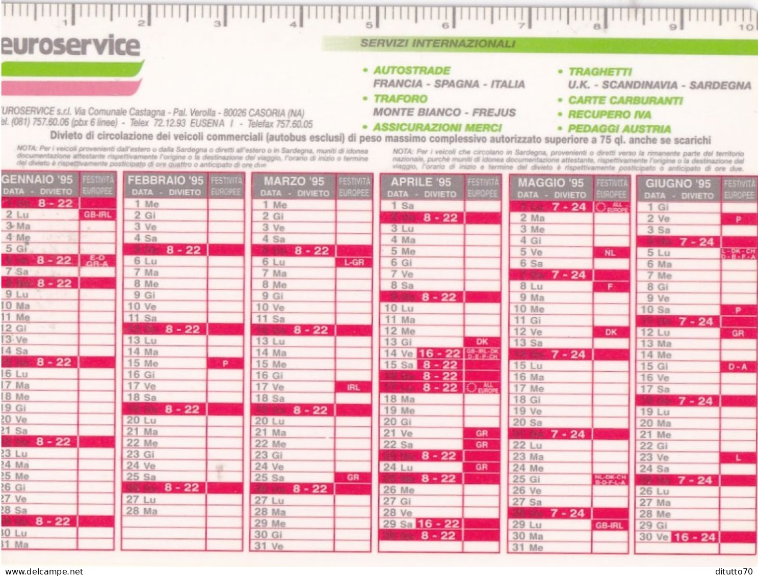 Calendarietto - Euroservice - Casoria - Napoli - Anno 1995 - Small : 1991-00