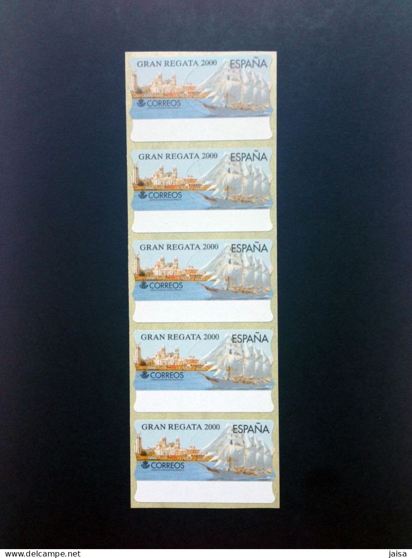 ESPAÑA.AÑO 2000./Gran Regata 2000.Tira De 5 Etiquetas Postales Nuevas Y Limpias (Atms ). - Machine Labels [ATM]