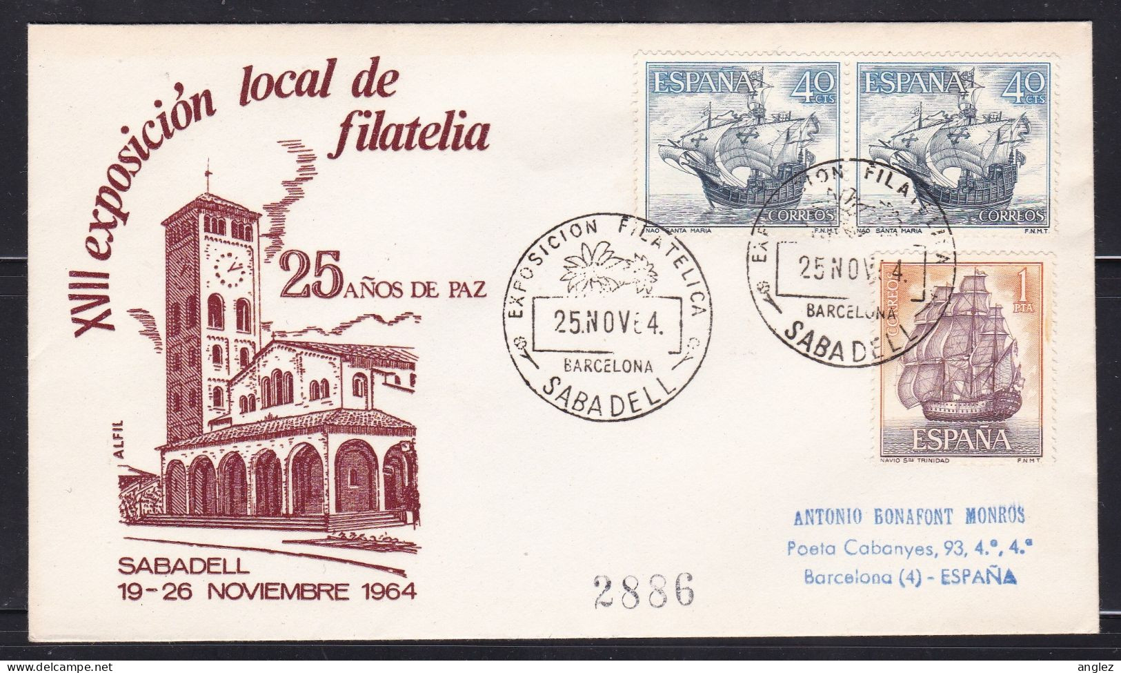 Spain - 1964 Sabadell Philatelic Exhibition Illustrated Souvenir Cover - Storia Postale