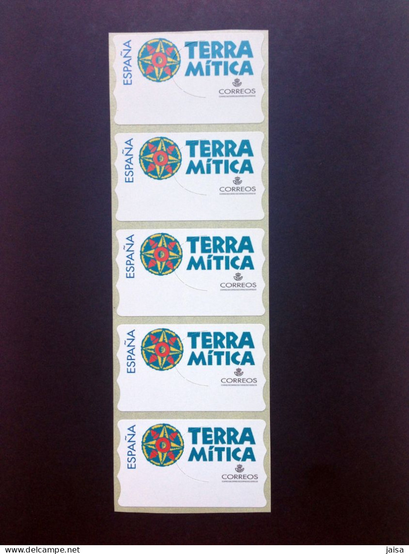 ESPAÑA.AÑO 2000./TERRA MÍTICA.Tira De 5 Etiquetas Postales Nuevas Y Limpias (Atms ). - Machine Labels [ATM]