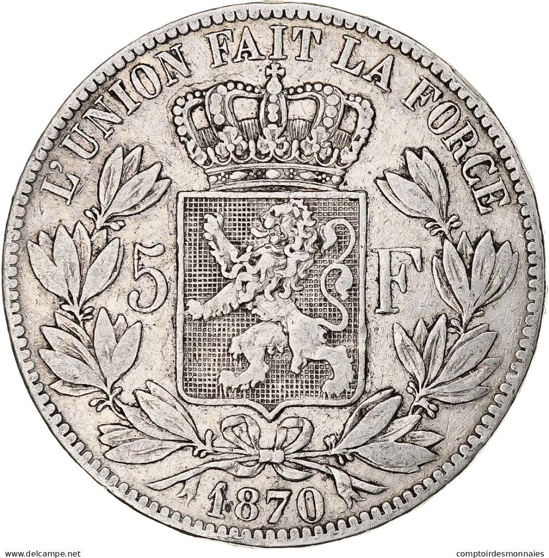 Monnaie, Belgique, Leopold II, 5 Francs, 5 Frank, 1870, Bruxelles, TB, Argent - 5 Francs