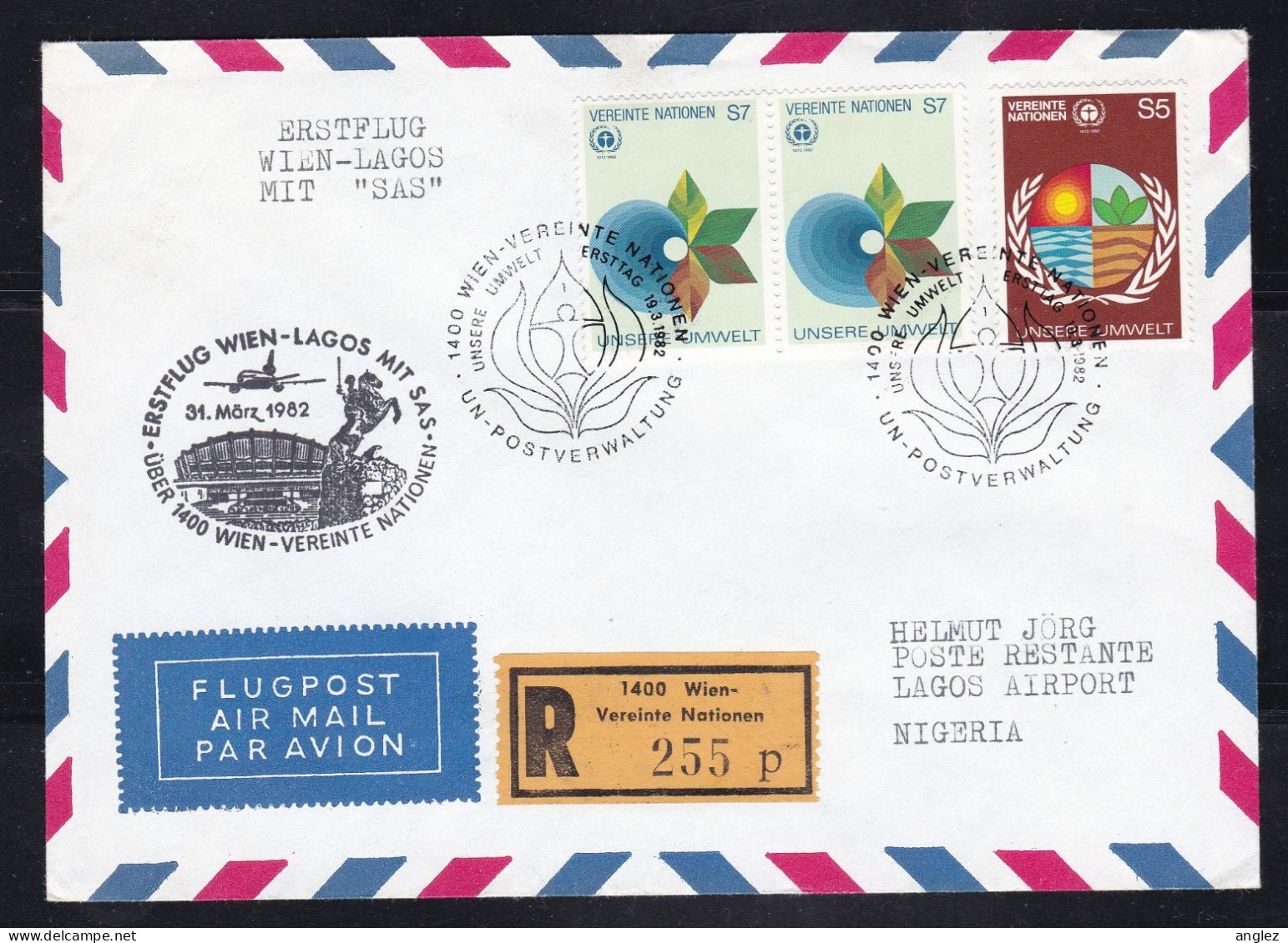 United Nations Vienna Office - First SAS Flight Wien To Lagos Registered Airmail Cover - Lettres & Documents