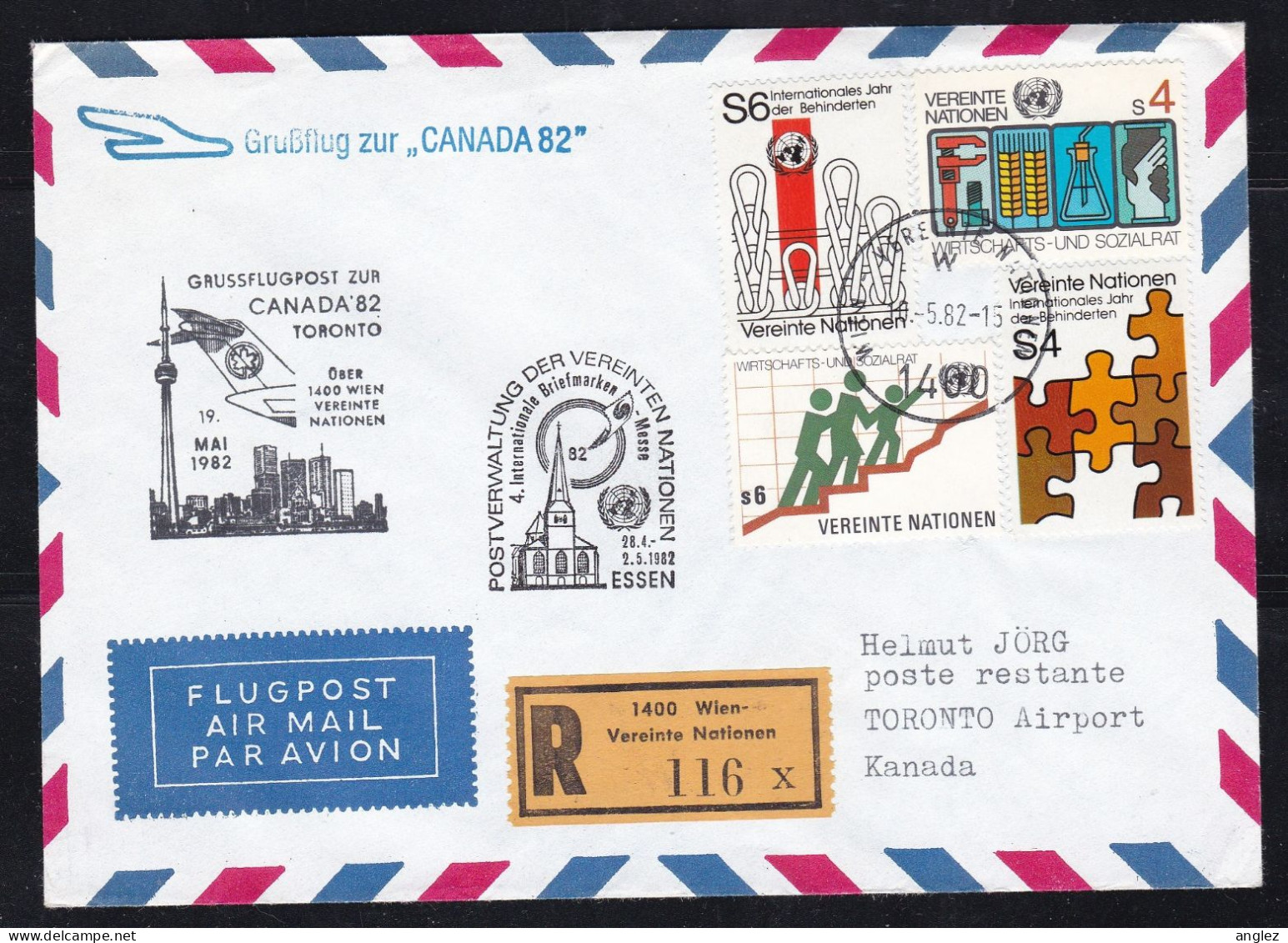 United Nations Vienna Office - 1982 Grussflug To Canada 82 Registered Airmail Cover - Covers & Documents