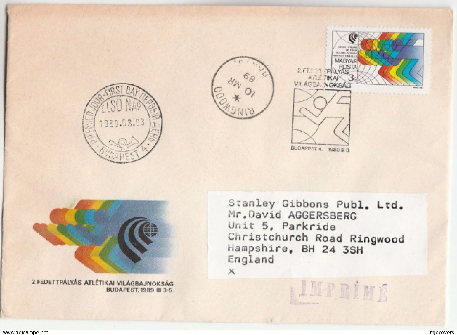 RINGWOOD Hants Cds On 1989 HUNGARY Stamps FDC Registered To GB Sport - Cartas & Documentos