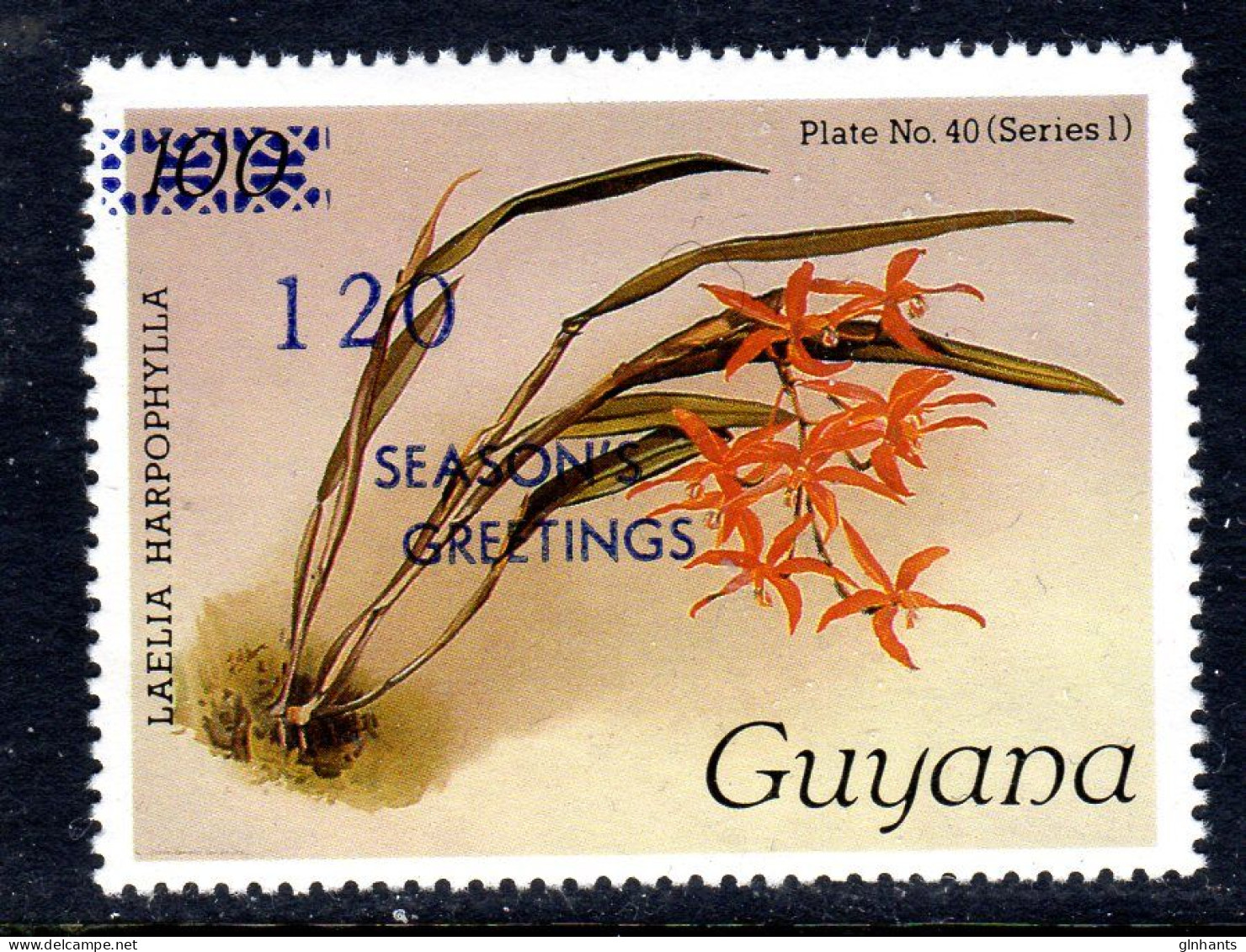 GUYANA - 1988 REICHENBACHIA ORCHIDS OVERPRINTED SEASONS GREETINGS PLATE 40 SERIES 1 FINE MNH ** SG 2523 - Guyana (1966-...)
