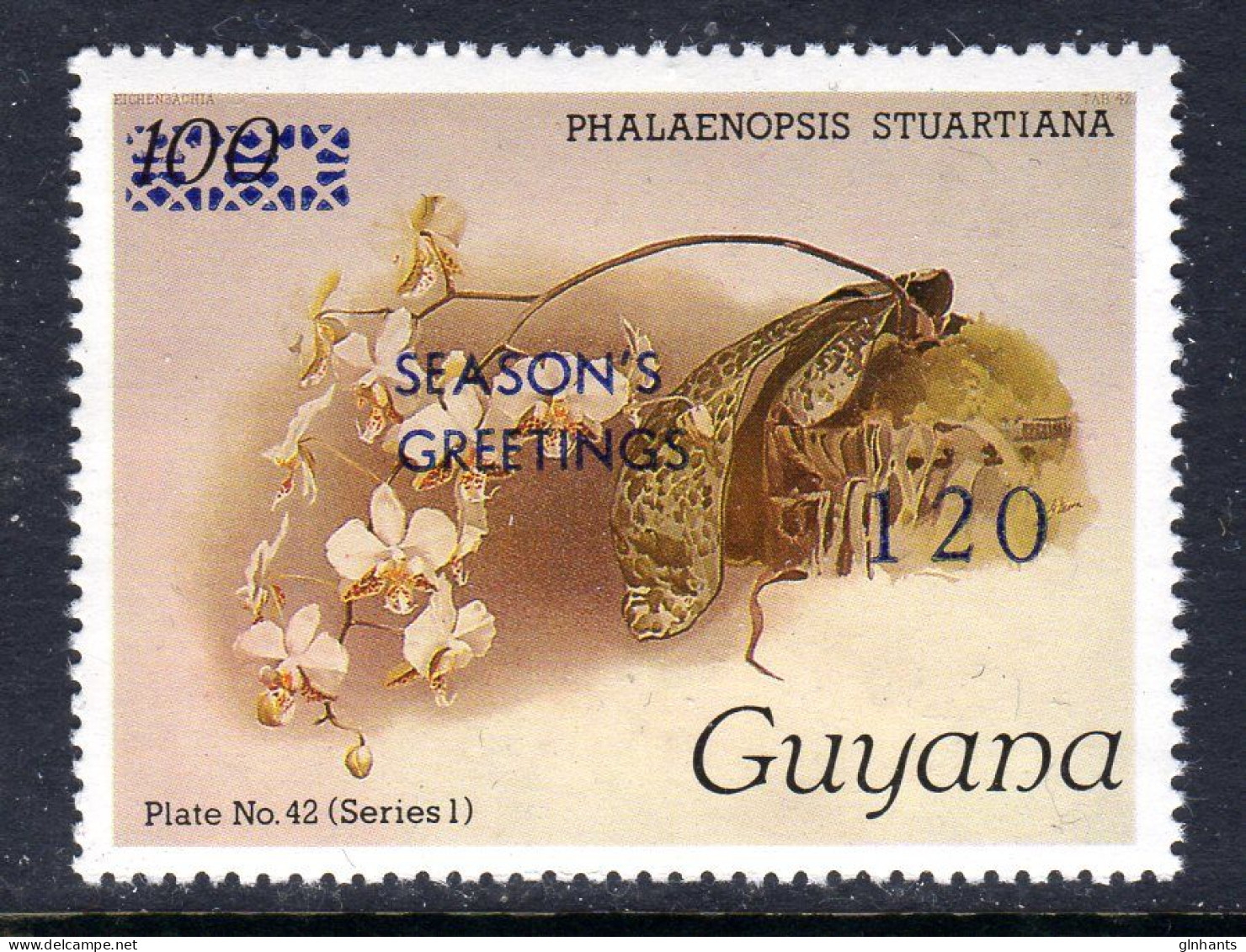 GUYANA - 1988 REICHENBACHIA ORCHIDS OVERPRINTED SEASONS GREETINGS PLATE 42 SERIES 1 FINE MNH ** SG 2524 - Guyana (1966-...)