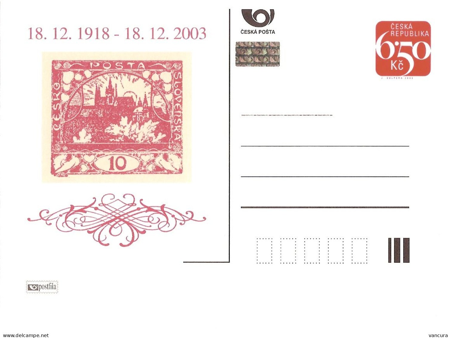 CDV A 98 Czech Republic 85th Anniversary Of The 1st Czechoslovak Stamp 2003 Mucha's Design - Postcards