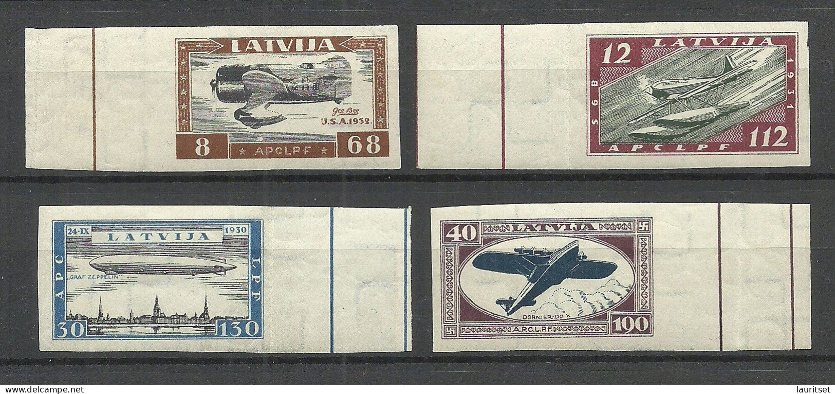 LETTLAND Latvia 1933 Air Mail Michel 228 - 231 B * Air Planes Flugzeuge Nice Margins! Bogenränder - Lettonia