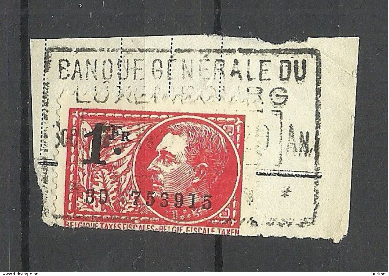 BELGIEN Belgium Belgique Fiscal Tax Taxe, Used, On Piece O Banque Federale Du Luxembourg - Stamps