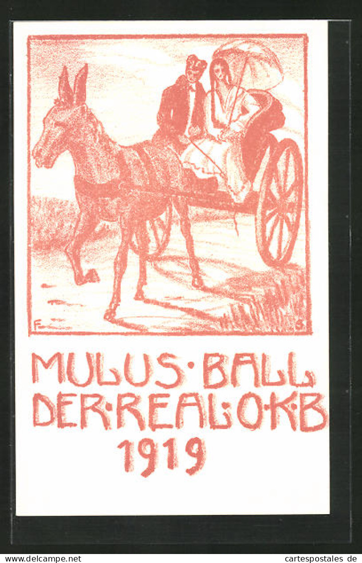 Künstler-AK Bern, Mulus Ball Der Real-O.K.B. 1919, Romantische Kutschfahrt Eines Studentenpaares  - Studen