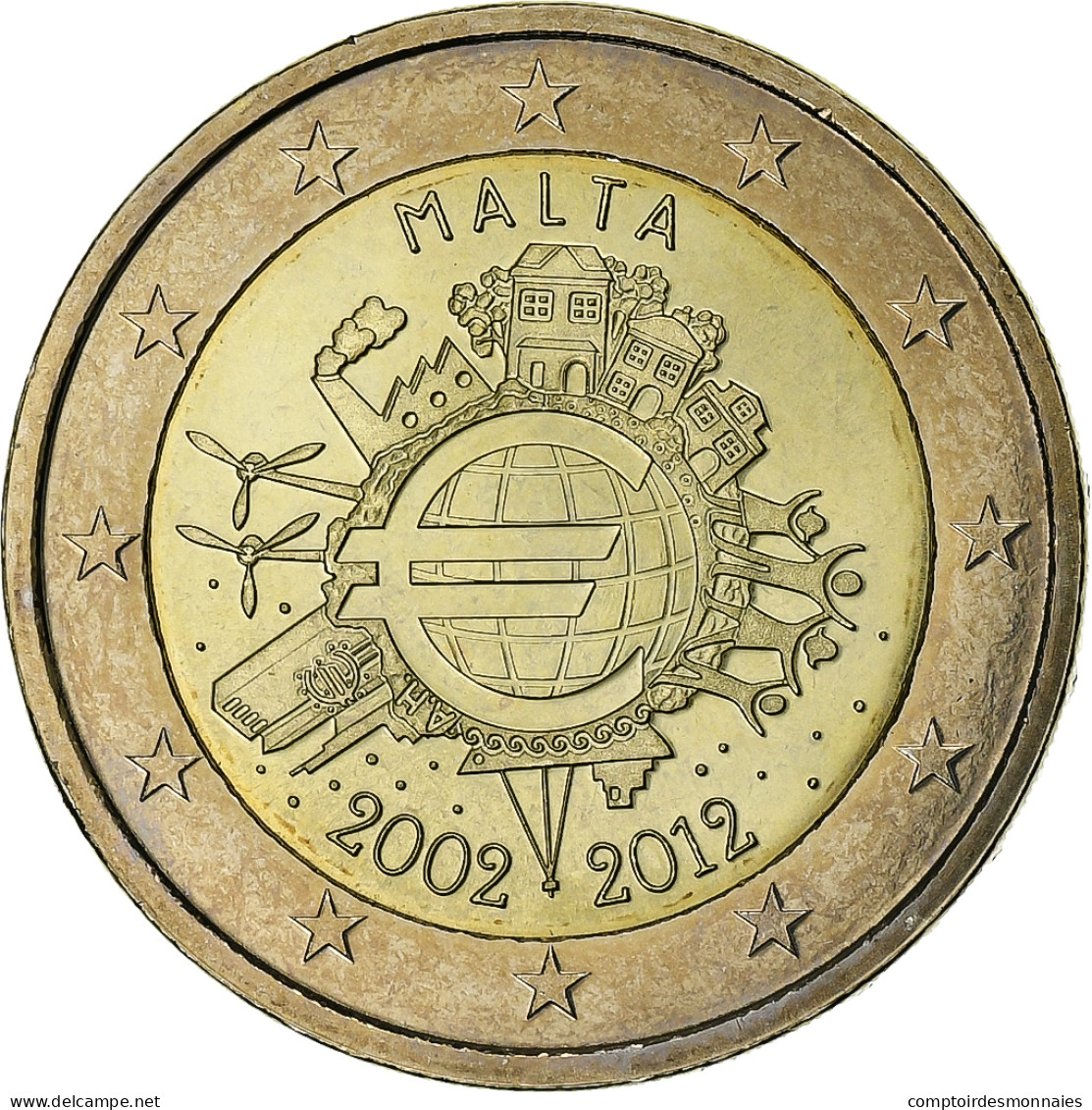 Malte, 2 Euro, 10 Jahre Euro, 2012, SPL, Bi-Metallic, KM:139 - Malte