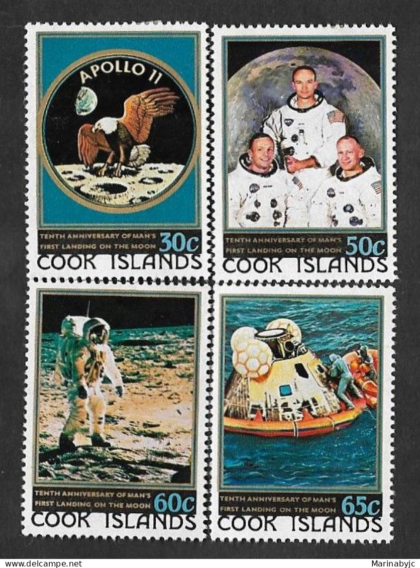 SD)1979 COOK ISLANDS SPACE SERIES, 10TH ANNIVERSARY OF MAN'S ARRIVAL ON THE MOON, 4 MINT STAMPS - Cookeilanden