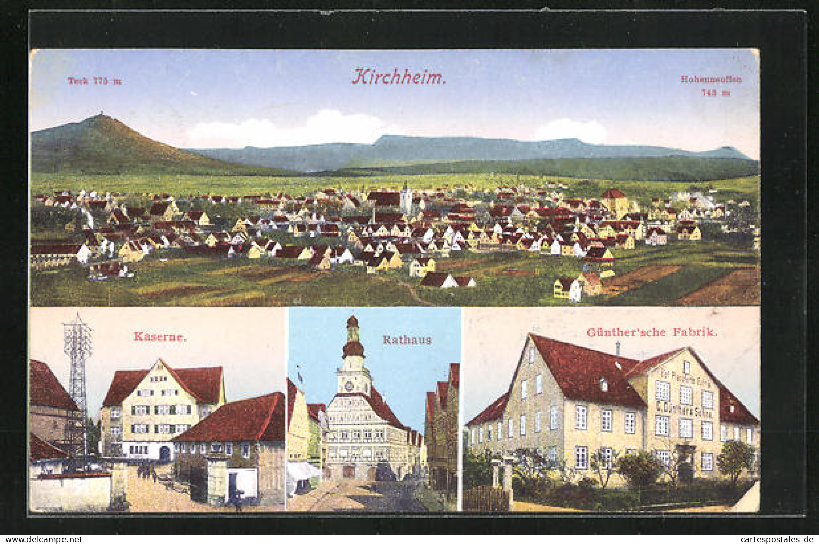 AK Kirchheim, Günther`sche Fabrik, Kaserne, Rathaus  - Kirchheim