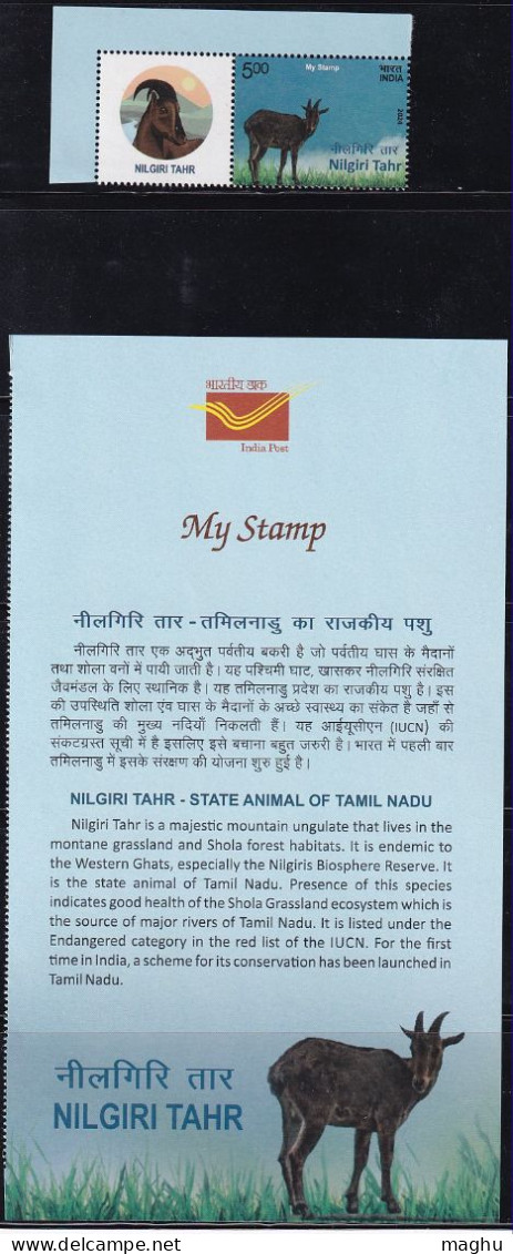Tab + My Stamp Nilgiri Tahr, Goat, State Animal, Biosphere Reserve, Endangered List IUCN Of Tamilnadu India MNH 2024 - Ungebraucht