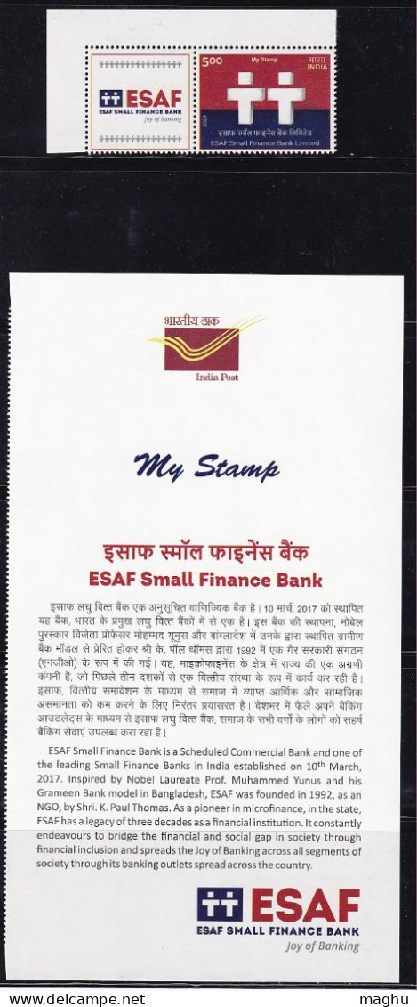 Tab + My Stamp ESAF Bank Bangadesh Inspired Banking For Small Finance, India MNH 2024 - Ongebruikt