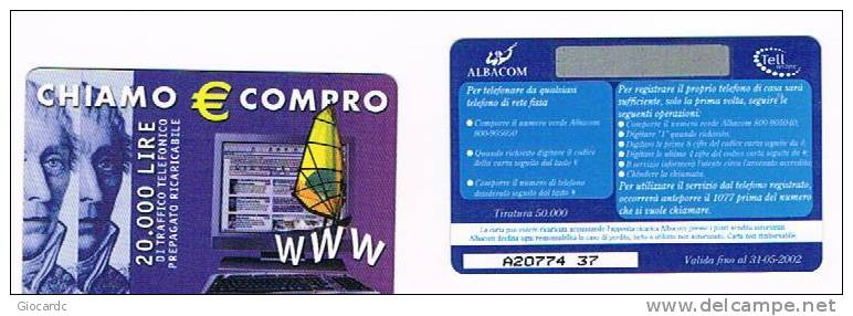 ITALIA - ALBACOM (REMOTE)  - CHIAMO € COMPRO: ALESSANDRO VOLTA LIRE 20.000  EXP. 5.02 - NUOVA (MINT)  -  RIF. 1361 - [2] Handy-, Prepaid- Und Aufladkarten