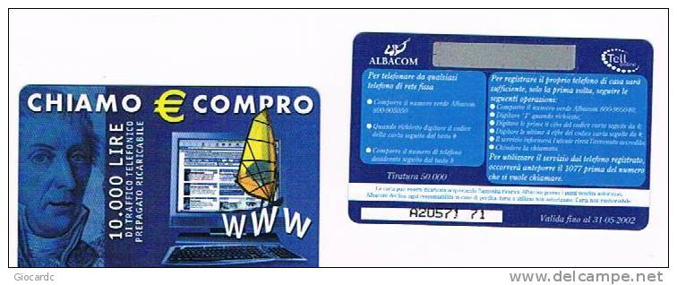 ITALIA - ALBACOM (REMOTE )  - CHIAMO € COMPRO: ALESSANDRO VOLTA LIRE 10.000  EXP. 5.02 - NUOVA (MINT)-  RIF. 1360 - Schede GSM, Prepagate & Ricariche