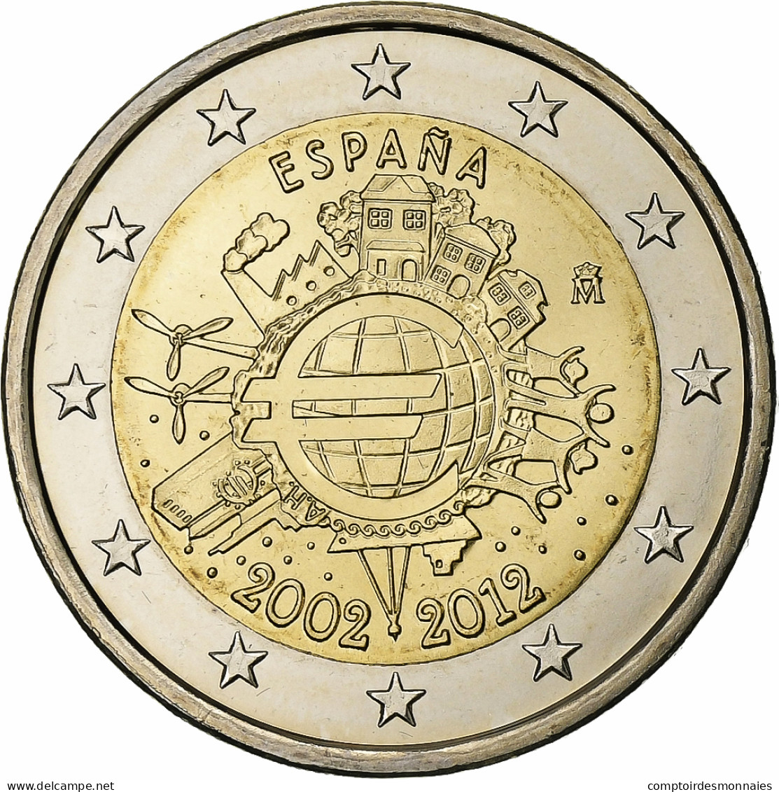 Espagne, Juan Carlos I, 2 Euro, 10 Years Euro, 2012, Madrid, SPL+ - Spagna