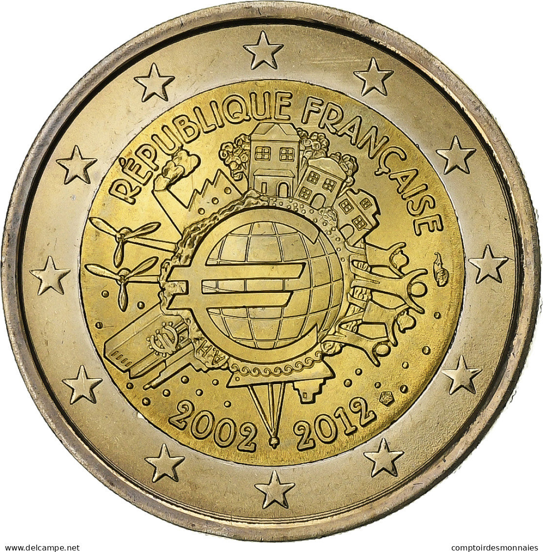 France, 2 Euro, 10 Jahre Euro, 2012, Paris, SPL+, Bimétallique, KM:1846 - France