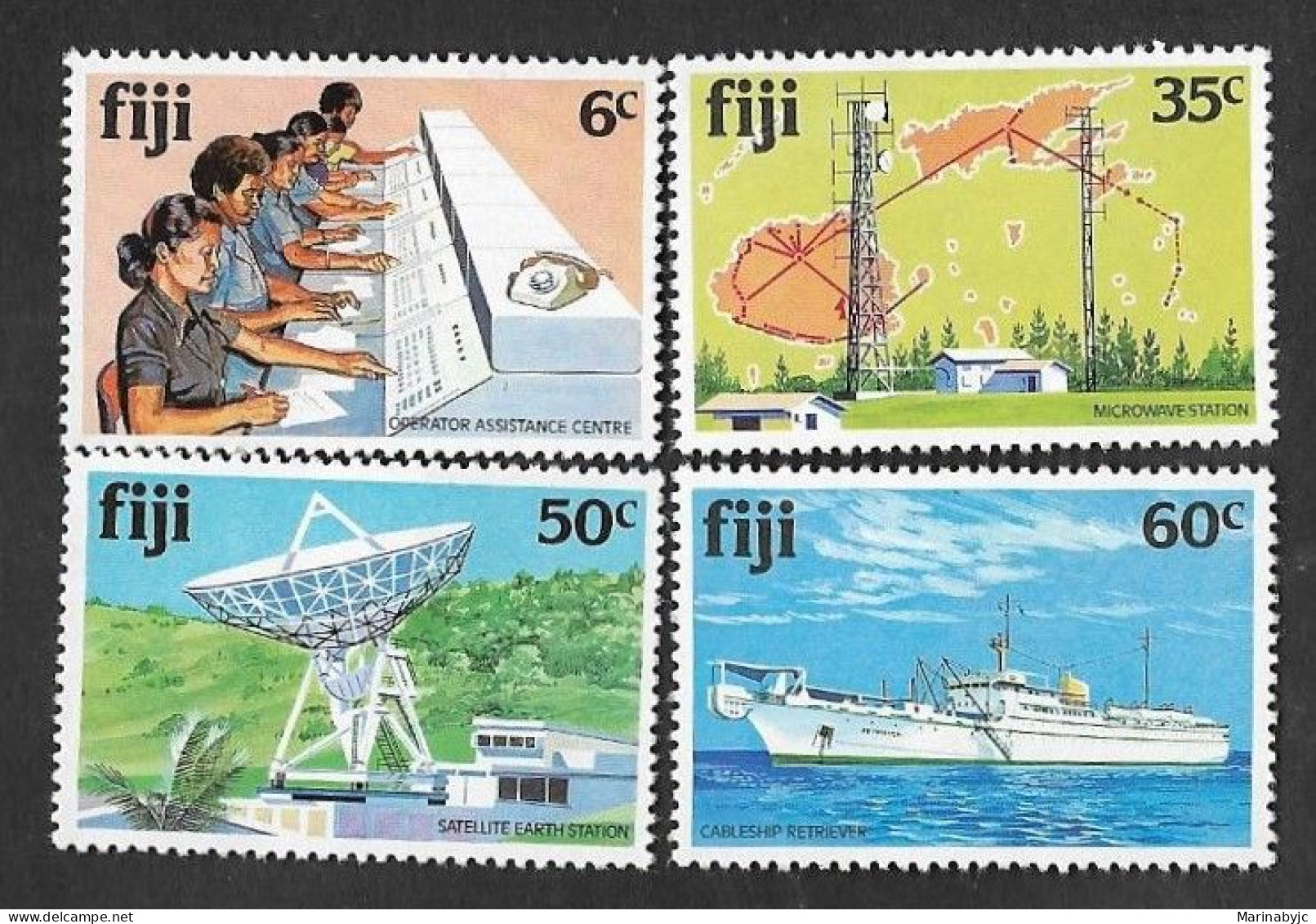SD)1981 FIJI COMPLETE SERIES TELECOMMUNICATIONS, ASSISTANCE CONTROL, STATION, SATELLITE, BOAT, 4 BELLS MNH - Fiji (1970-...)