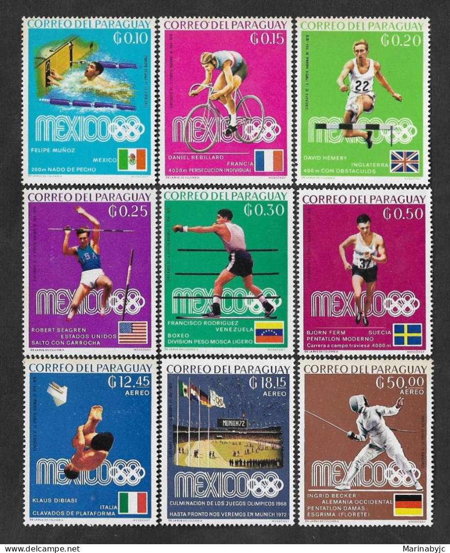 SD)1988 PARAGUAY COMPLETE SERIES SPORTS, OLYMPIC GAMES MEXICO '88, 10C, 15C, 20C, 25C 12.45C AND 50C MINT, 30C, 50C, 18. - Paraguay