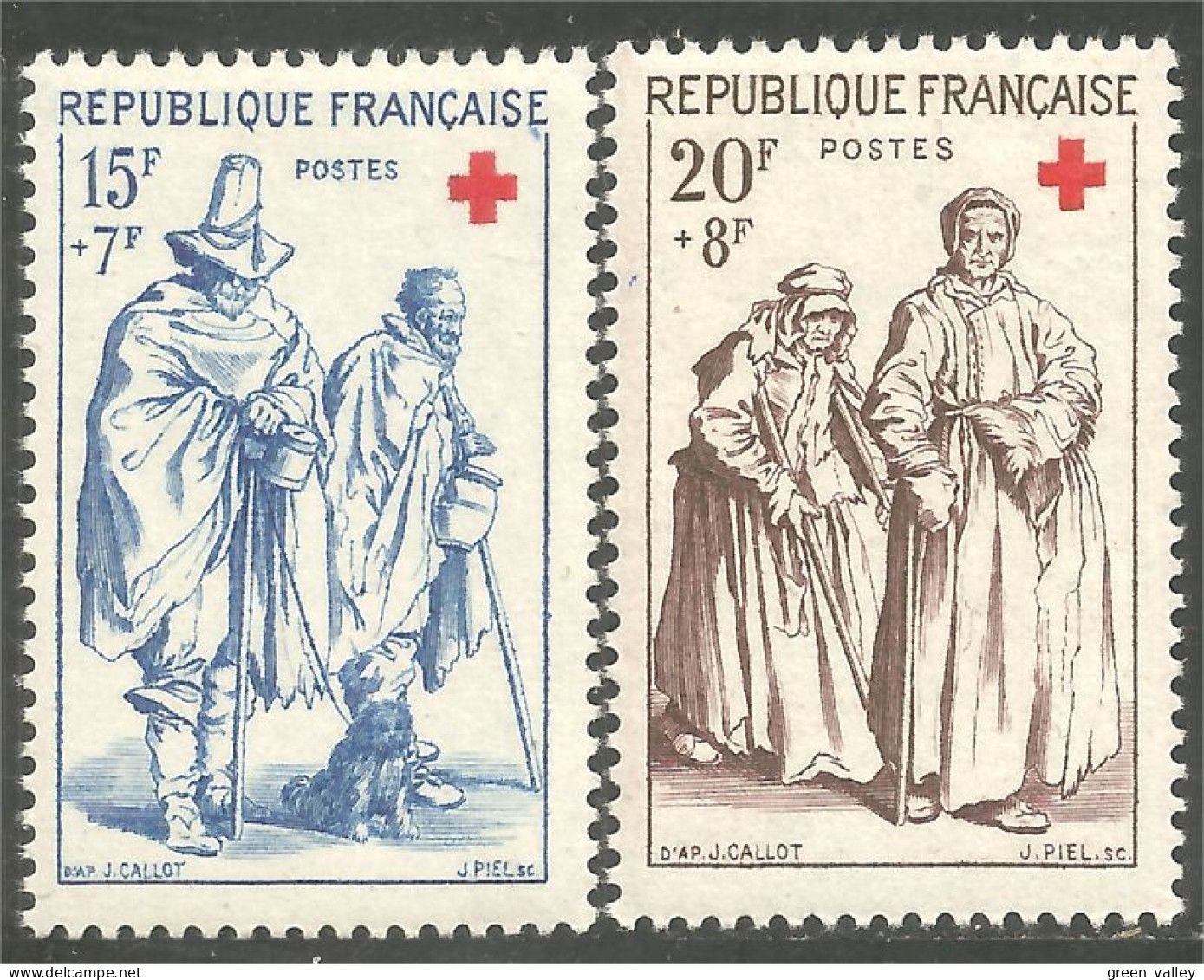 341 France Yv 1140-1141 Gravures Jacques Callot Croix-rouge Red Cross MNH ** Neuf SC (1140-1141-1b) - Cruz Roja