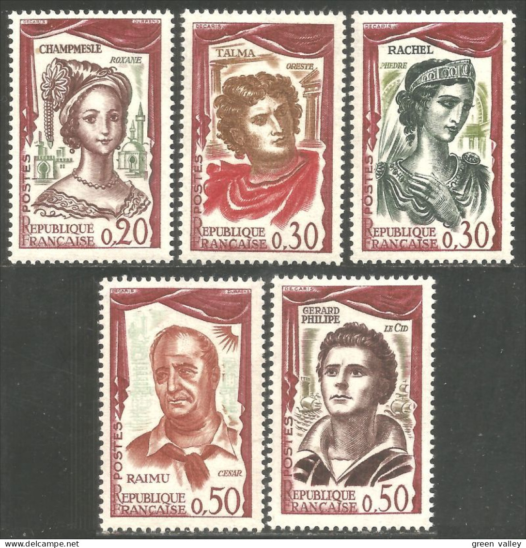 343 France Yv 1301-1305 Comédiens Français French Comedians Théâtre Theater MNH ** Neuf SC (1301-1305-1c) - Disfraces