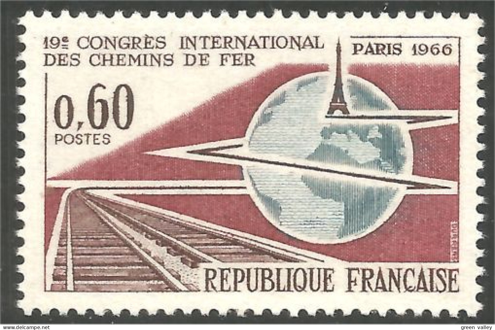 344 France Yv 1488 Chemins De Fer Railways Train Tour Eiffel Tower MNH ** Neuf SC (1488-1b) - Treinen