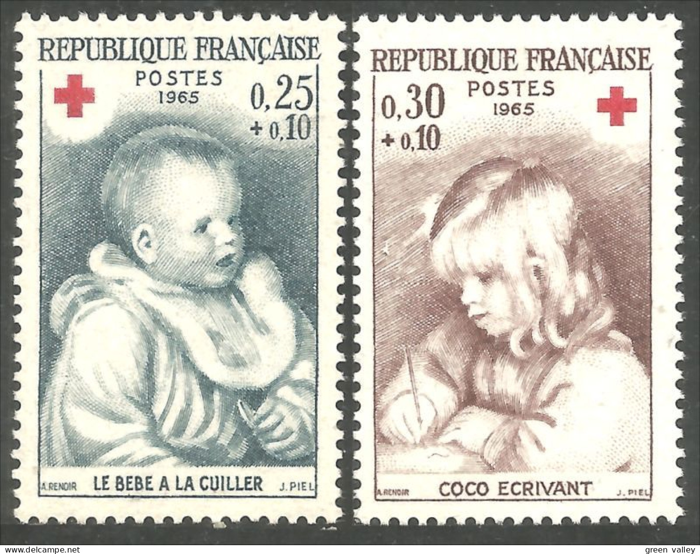 344 France Yv 1466-1467 Croix-Rouge Red Cross Tableau Enfant Chilld Painting MNH ** Neuf SC (1466-1467-1b) - Red Cross