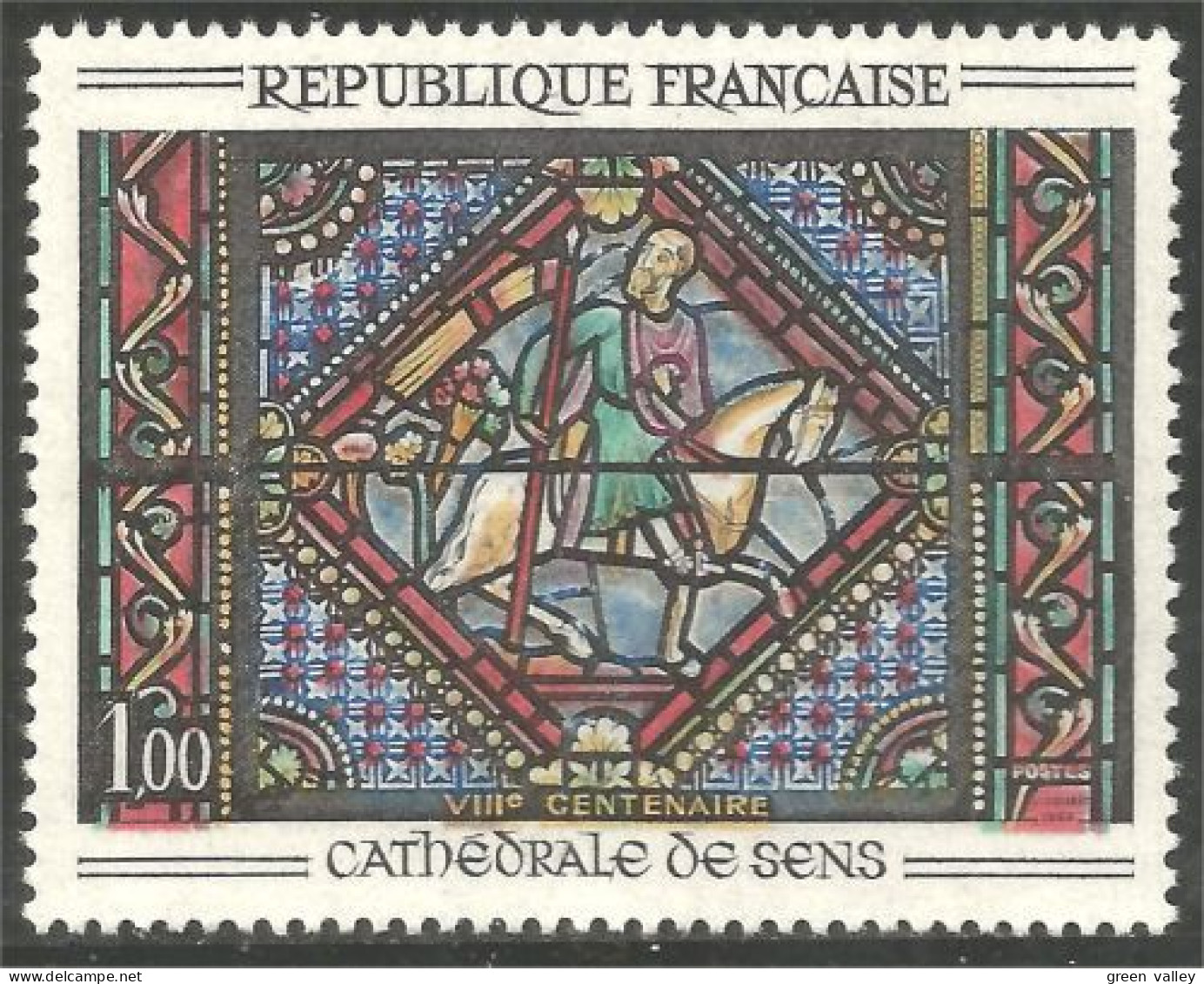 344 France Yv 1427 Cathédrale Sens Virail Glasswork Cheval Horse MNH ** Neuf SC (1427-1c) - Glas & Brandglas