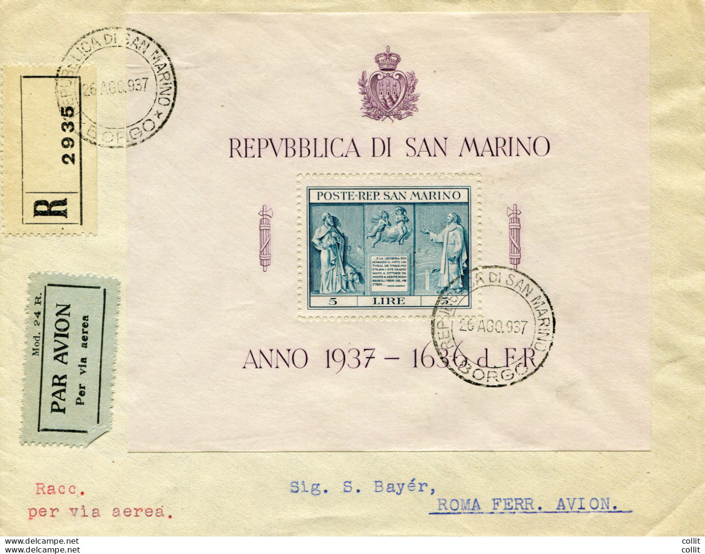 Indipendenza - Il Foglietto Su Busta Racc. Via Aerea Per Roma - Unused Stamps