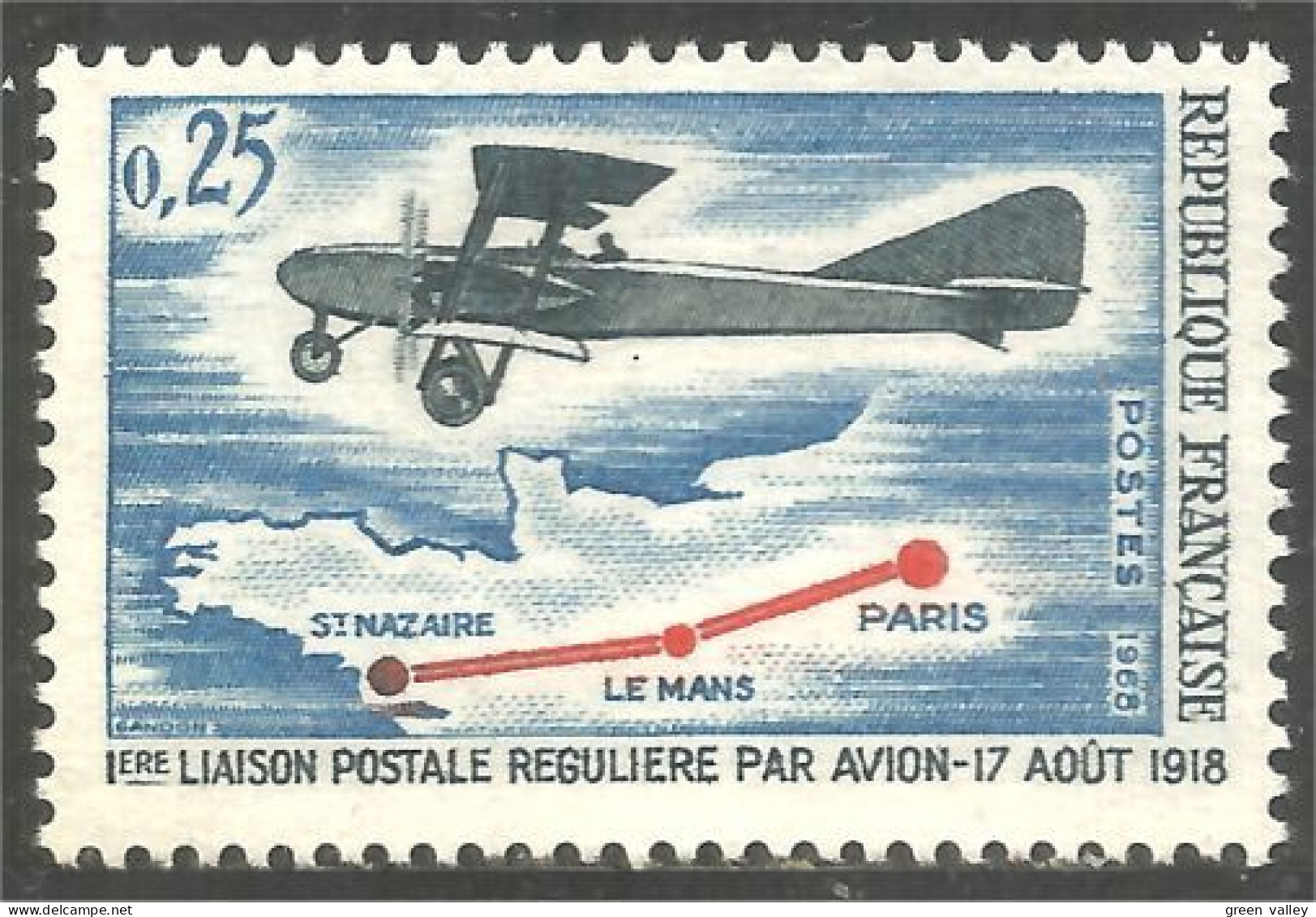 345 France Yv 1565 Avion Postal Airplane Paris St-Nazaire Flugzeug Aereo MNH ** Neuf SC (1565-1c) - Posta