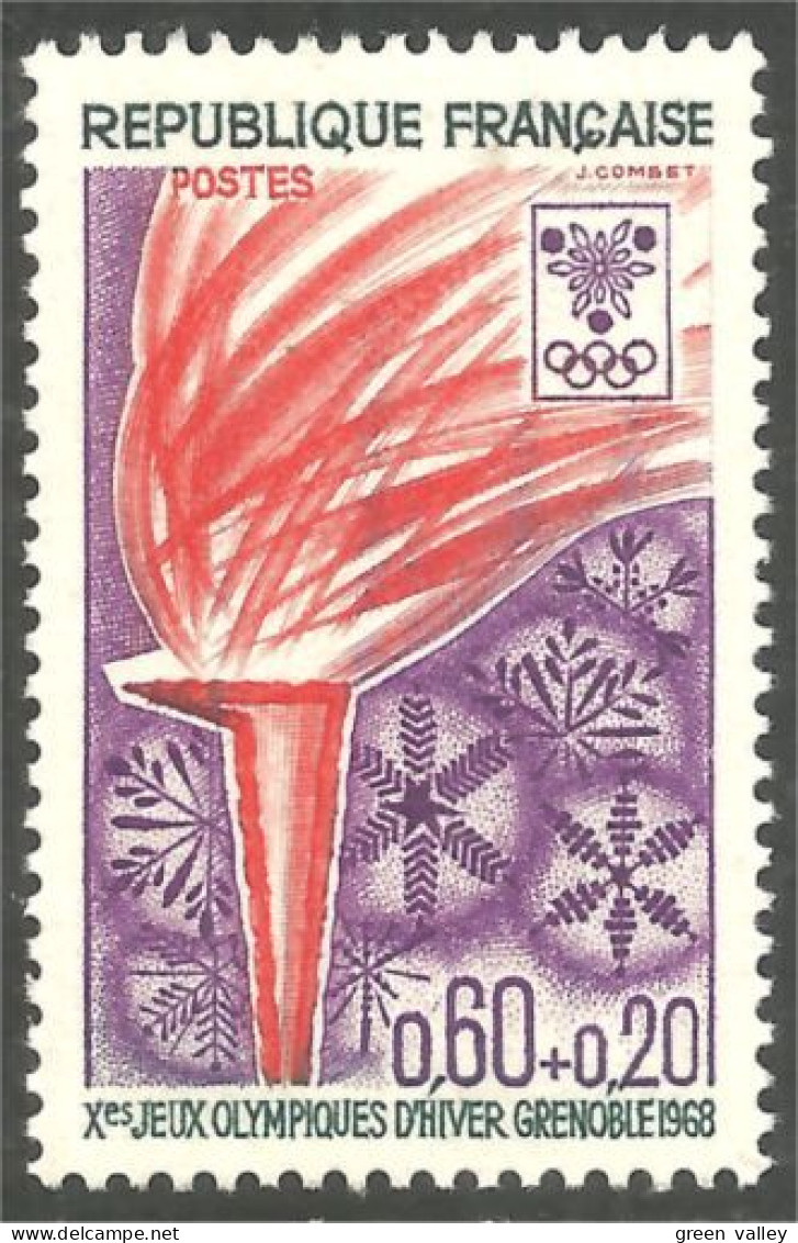 345 France Yv 1545 Olympiques Grenoble Olympics 1968 Flamme Torch Flame MNH ** Neuf SC (1545-1c) - Hiver