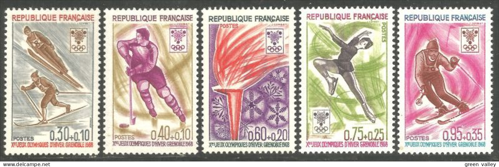 345 France Yv 1543-1547 Olympiques Grenoble Olympics 1968 MNH ** Neuf SC (1543-1547-1c) - Invierno