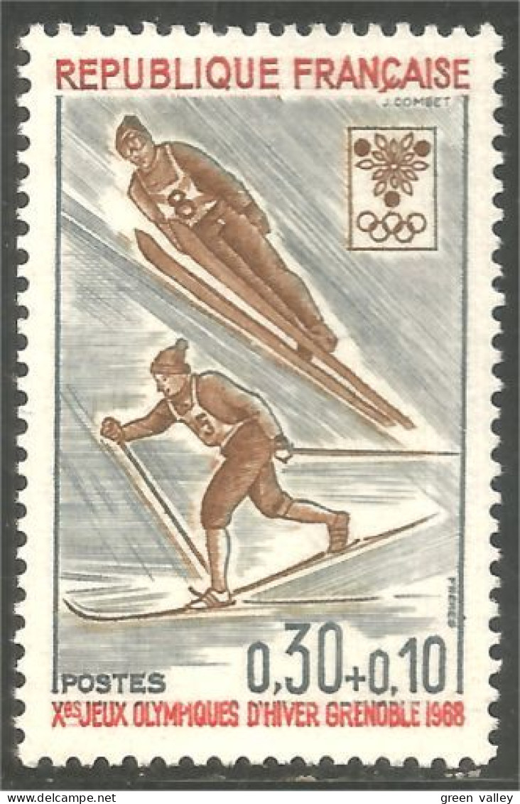 345 France Yv 1543 Olympiques Grenoble Olympics 1968 Saut Ski Jump Fond MNH ** Neuf SC (1543-1b) - Winter 1968: Grenoble