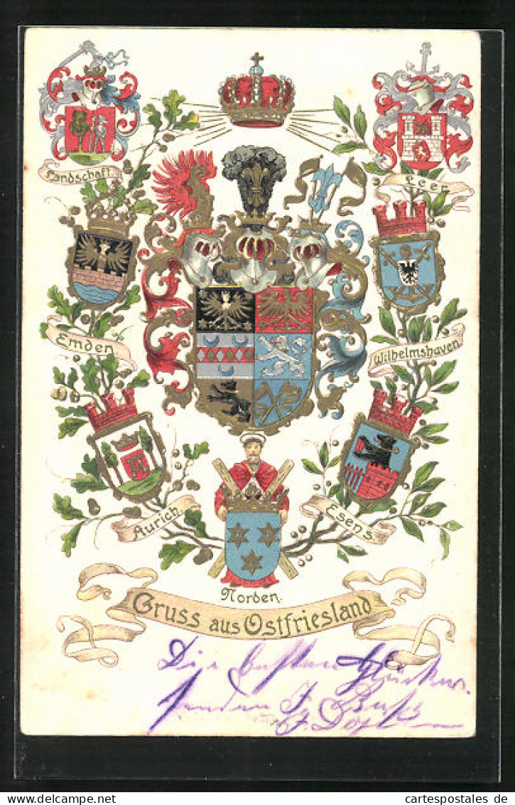 Präge-AK Gruss Aus Ostfriesland, Stadtwappen  - Genealogy