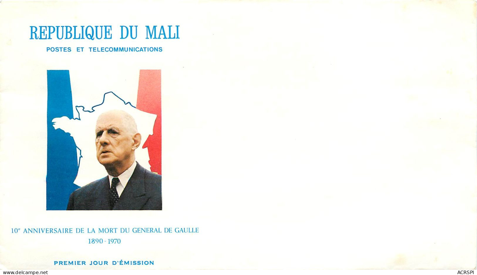 Enveloppe Vierge - Mali 1980 - 10ème Anniversaire De La Mort Du Général De Gaulle 48 (scan Recto-verso) KEVREN0617 - Collezioni