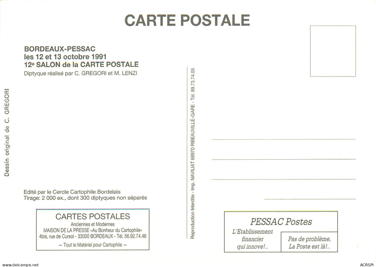 BORDEAUX PESSAC  1991 Salon Cartes Postales Rue De CURSOL  TGV 15  (scan Recto-verso) KEVREN0608 - Pessac