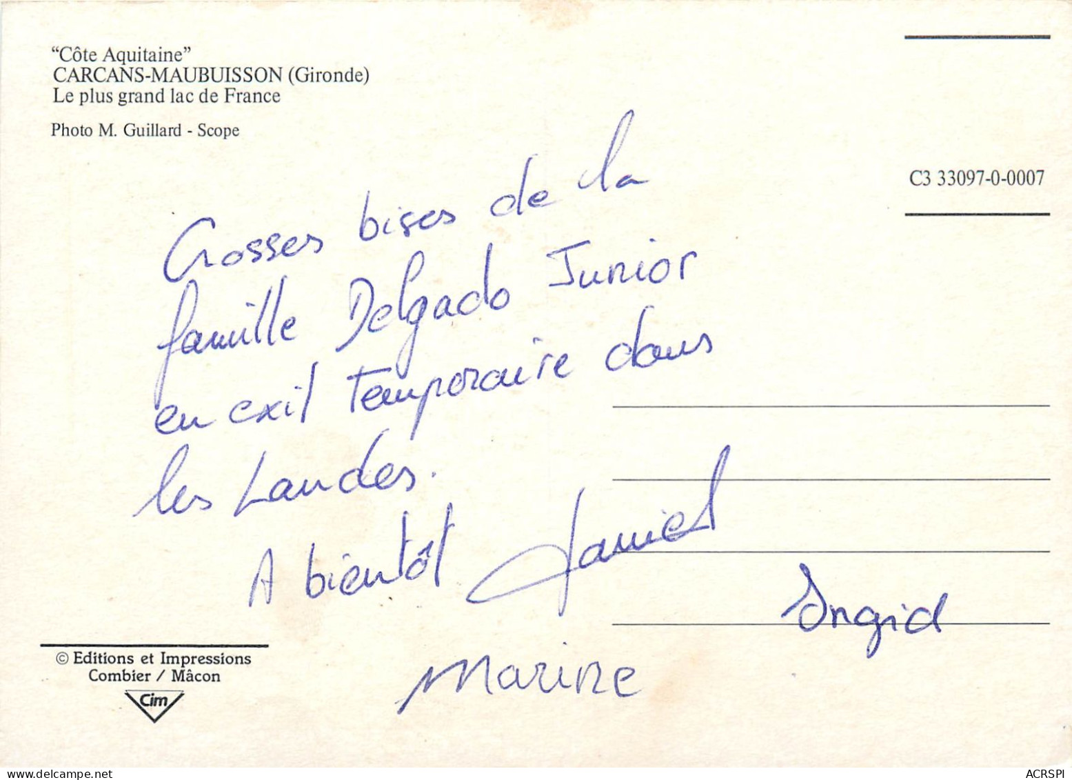 33   CARCANS MAUBUISSON   Le Plus Grand Lac De France  23  (scan Recto-verso) KEVREN0623 - Carcans